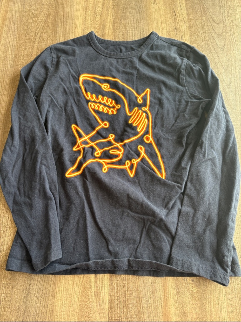Kids Long-Sleeve Navy blue Top with Orange Shark Graphic